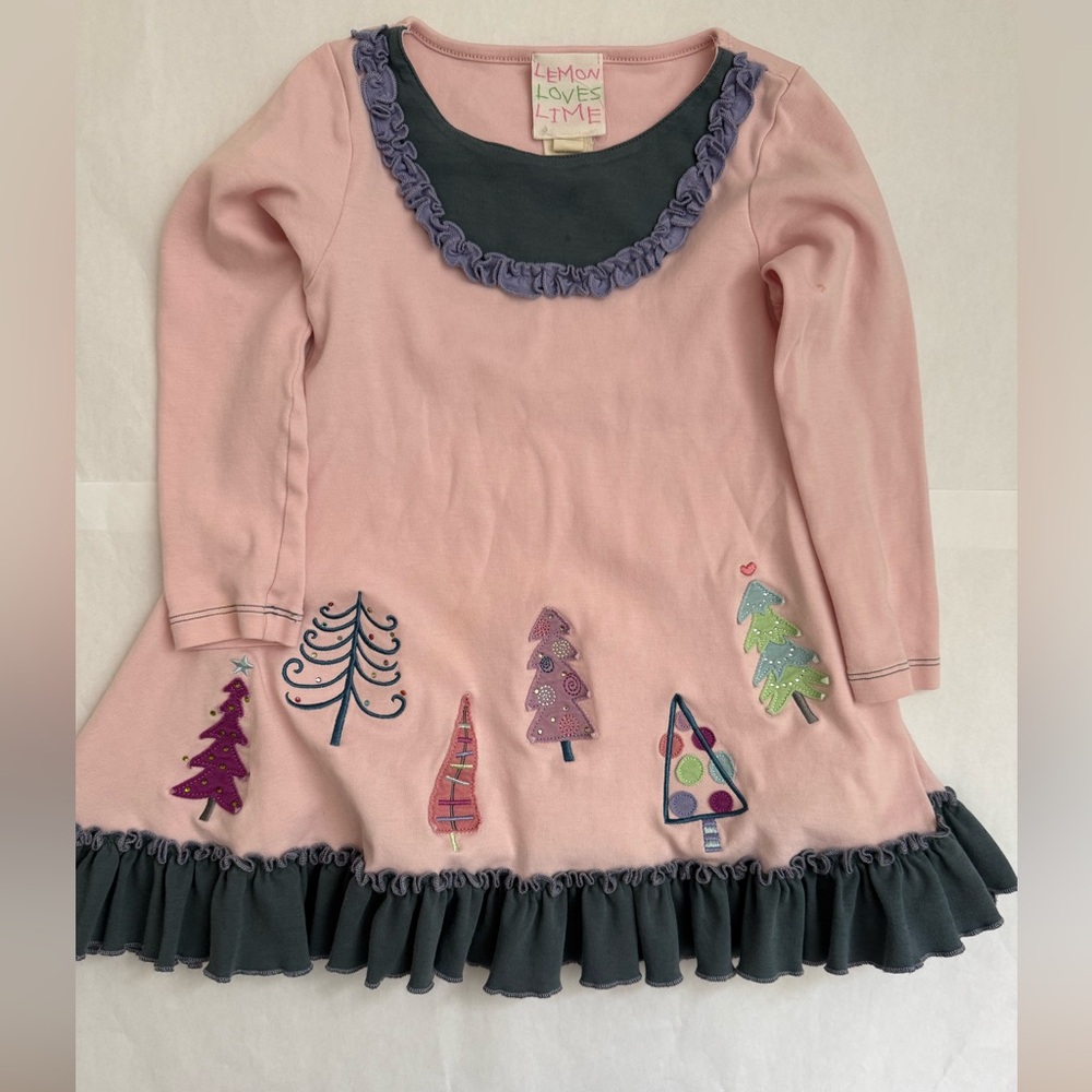 Lemon Loves Lime Pink and Gray Dress with Purple Trim